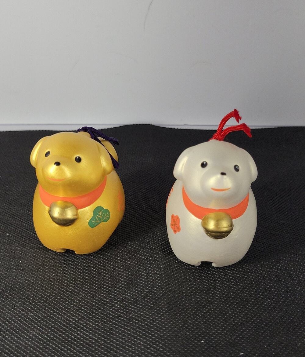 Vintage Japanese Zodiac Dog Figurines Set w/ Original Box Lucky Fortune Eto Inu